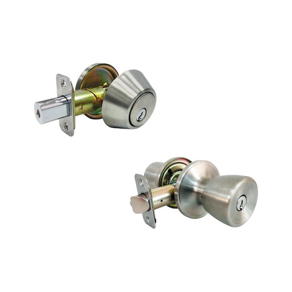 Faultless Faultless Tulip Satin Stainless Steel Entry Knob and Single Cylinder Deadbolt Right Handed BS6L1BD - main